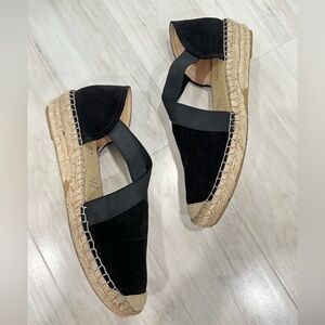 Anthropologie Fabiola Black Suede Leather Espadrille Slip-On Flats